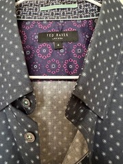 TED BAKER Short Sleeve Shirt Solid NAVY BLUE with Dots Men’s Size 4