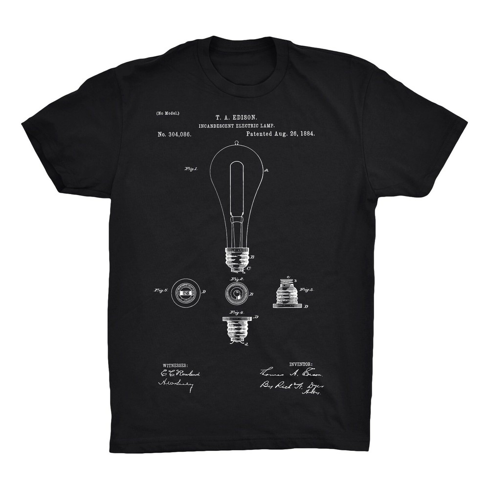 Mighty Circus Edison Light Bulb Patent T-Shirt, 100% Soft Cotton