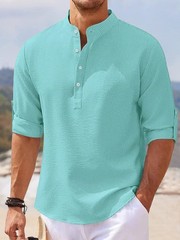 Spring Autumn Men’s Waffle Plaid Button Polo
