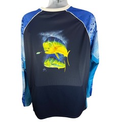 Guy Harvey Long Sleeve Performance Blue Shirt Size 2XL Mahi Mahi Dolphin