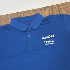 Nike Golf Polo Shirt Mens XL Blue Move To Zero – Stretch – AMD Dell Logo Swoosh