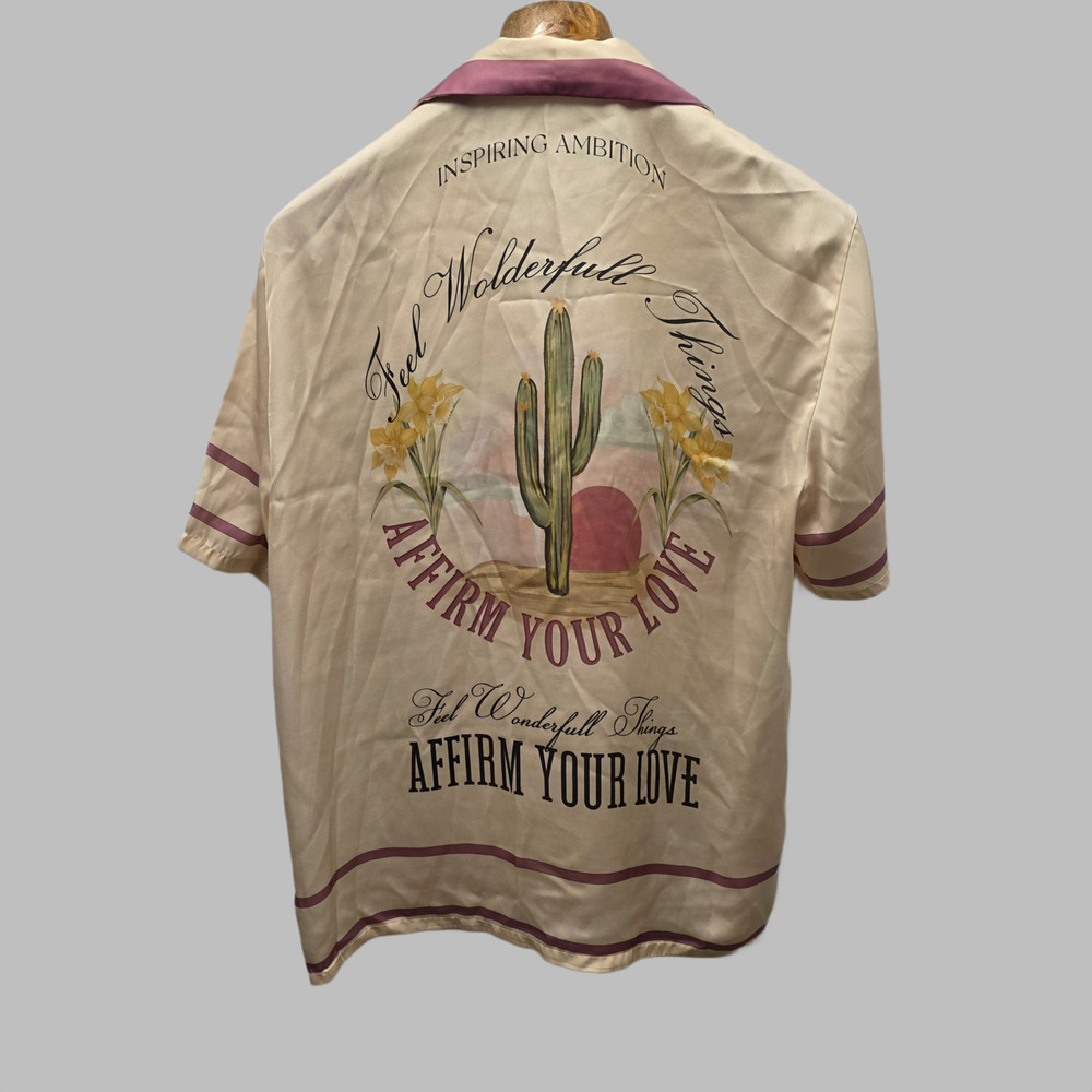 Zara Man Insiparational Affirmation Cabana Resort Cali Camp Shirt M 22.5×30