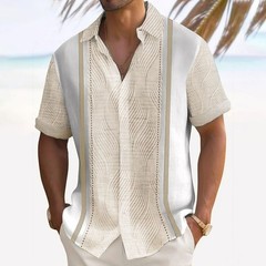 Retro Geometric Texture 3D Bowling Print Mens Button Pocket Short Sleeve Shirt 2