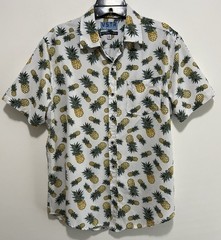VSTR Pineapple Print Button Front Shirt Mens Medium White 4 Way Stretch Casual