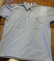 Ben Davis Blue Hickory Stripe Work Shirt Large Made USA Half Zip Short Sleeve