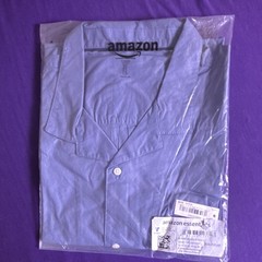 Amazon Essentials Men’s Blue Solid Button-Up Shirt Point Collar L/S Size L