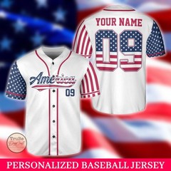 Personalized USA Baseball Jersey Custom Red White Blue Patriotic Holiday Gift