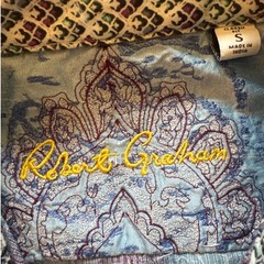 Robert Graham Mens Blue Purple Paisley Stripe Cotton Button Down Shirt Small