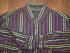 Robert Talbott Carmel L/S Button Front Purple Green Stripe Shirt Mens Sz Medium