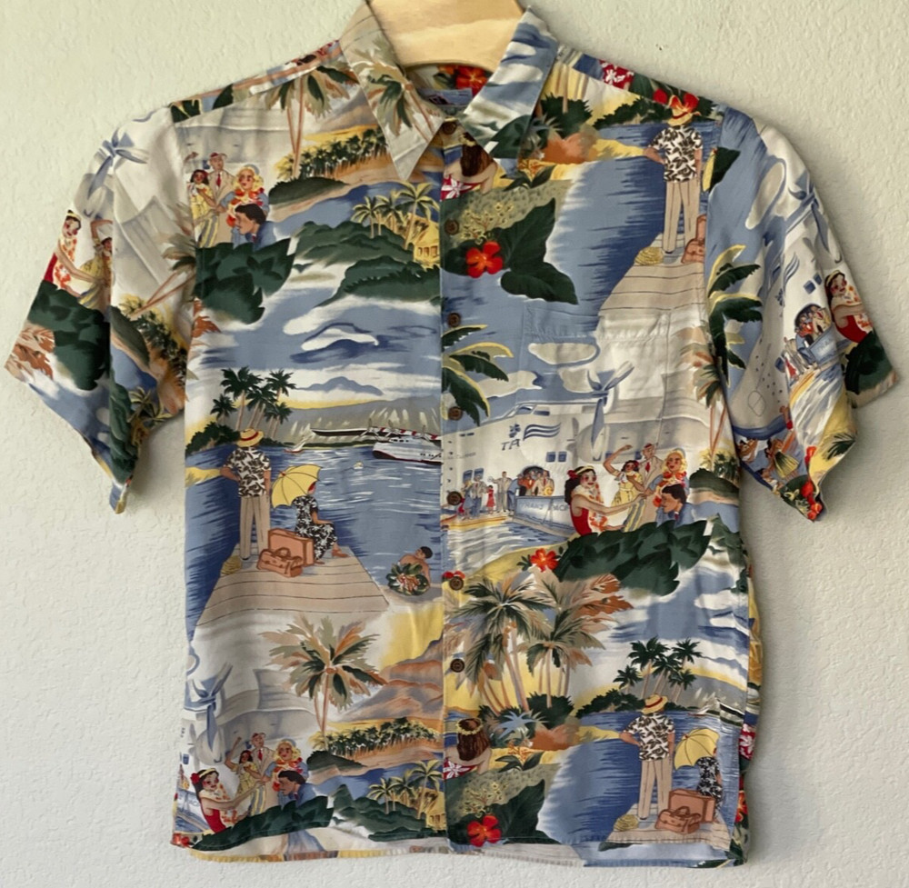 VTG REYN SPOONER Hawaiian Rayon Shirt Mens L Trans Pacific Honolulu Clipper TPA