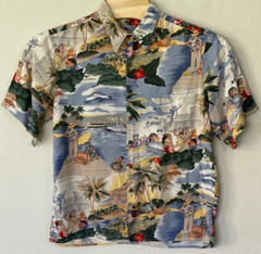 VTG REYN SPOONER Hawaiian Rayon Shirt Mens L Trans Pacific Honolulu Clipper TPA