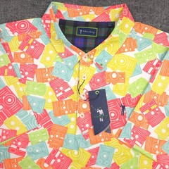 William Murray Golf Polo Shirt Mens XXL Candid Cameras Geo AOP Performance NEW