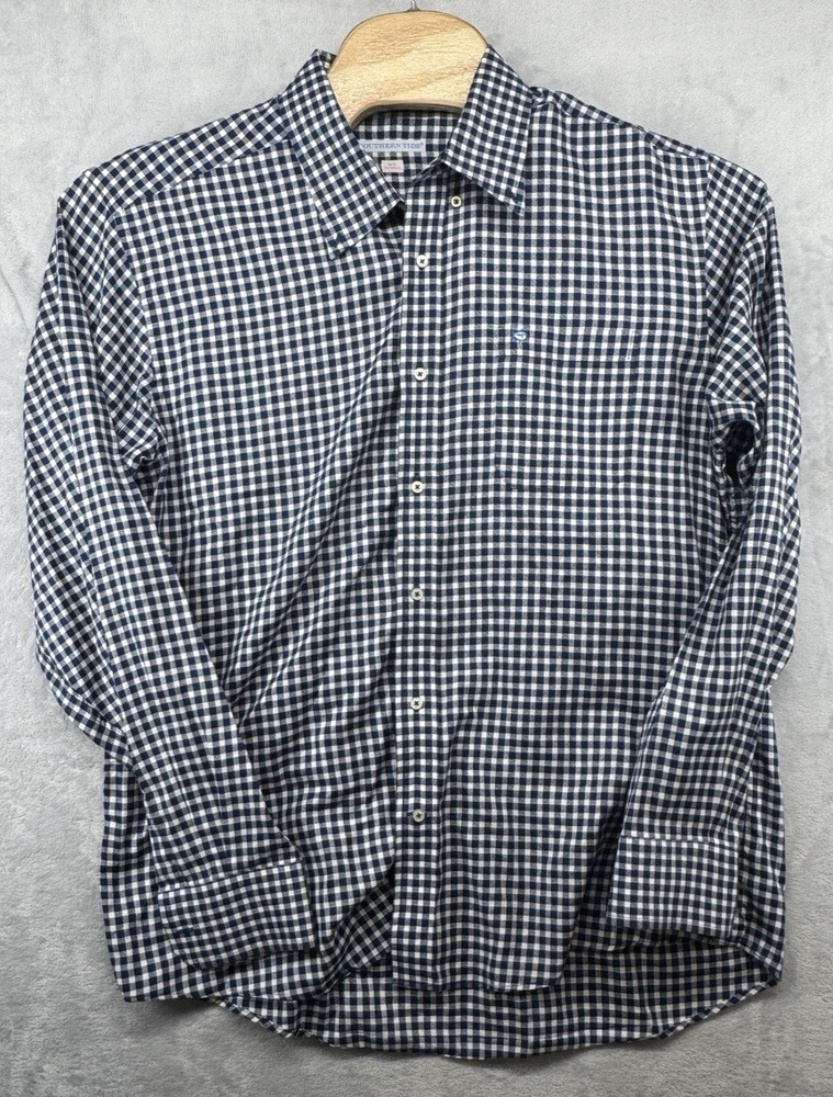Southern Tide Tailored Fit Button-Down Blue White Check Plaid Shirt Men’s XL