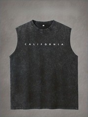 Minimal California Text Vintage Washed Sleeveless Muscle Tank Top Men Vest