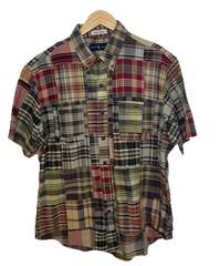 Ralph Lauren Bleeding Madras Men Button-up Short Sleeve Shirt Plaid Patchwork