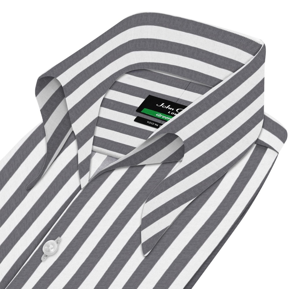 High Open Button Down Collar Buttonless Black White Wide Stripes Men Party Shirt