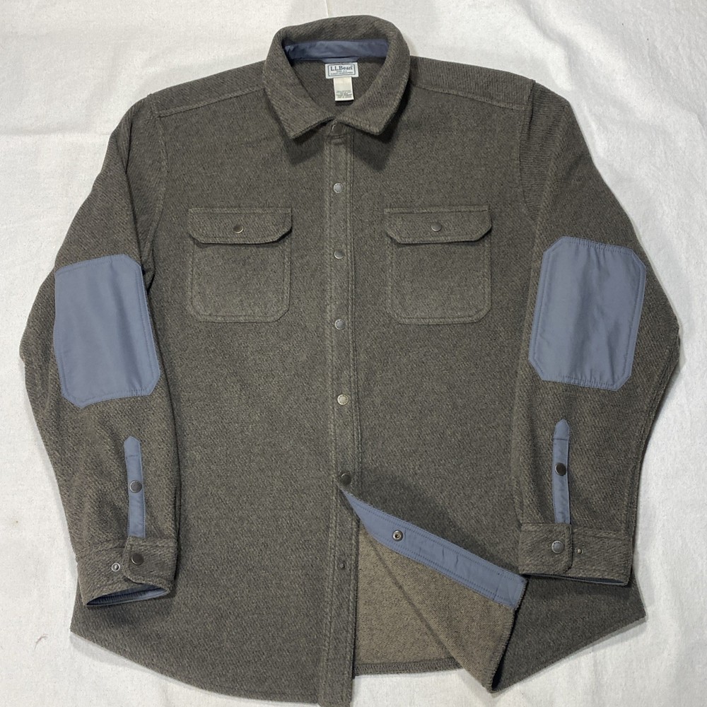 LL Bean Shirt Mens Large Brown Shacket Outdoor Button Up Elbow Patches