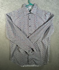 Visconti Black Men’s Medium Button Up Shirt Blue White Striped Bow Tie Print