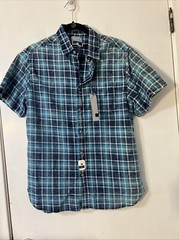 zip code button down shirt Blue Plaid Bleach Sz L Shirt Sleeve MSRP $54