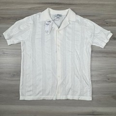 Jason Wu White Cotton Knit Button Down Camp Shirt Short Sleeve Mens