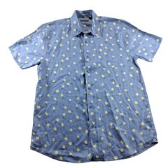Saks Fifth Ave Button Down Large Blue Allover Pineapple Print 100% Linen Shirt