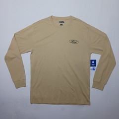 Ford Mustang Long Sleeve T-Shirt Large Beige Double Sided Crew NWT