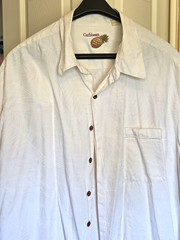 Caribbean Men’s 3XT White Solid Button-Up Shirt Short Sleeve Silk Cotton Pockets