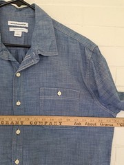 Amazon Essentials Men’s Chambray Button Up Short Sleeve Shirt Large Blue Regular