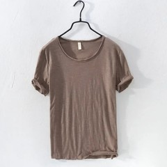 Mens Retro Raw Edge T-Shirt 100% Cotton Lightweight Breathable Slim-fit