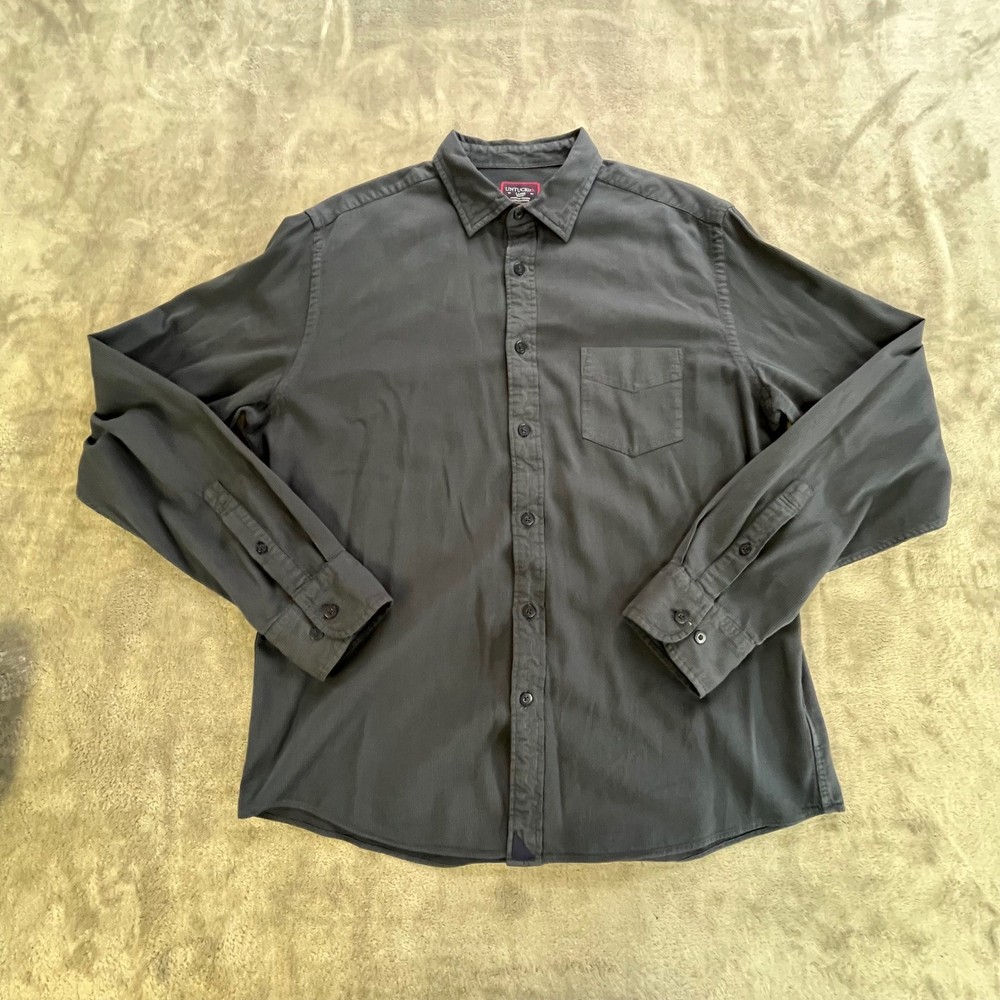UNTUCKit Rohan Button Down Mens Large Navy Blue Slim Fit Corduroy 41014
