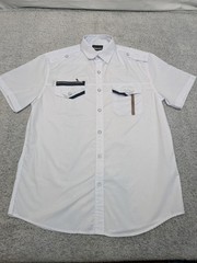 Vertical Sport Slim Fit Men’s Button Up Shirt M White Epaulets Zip Pocket Casual