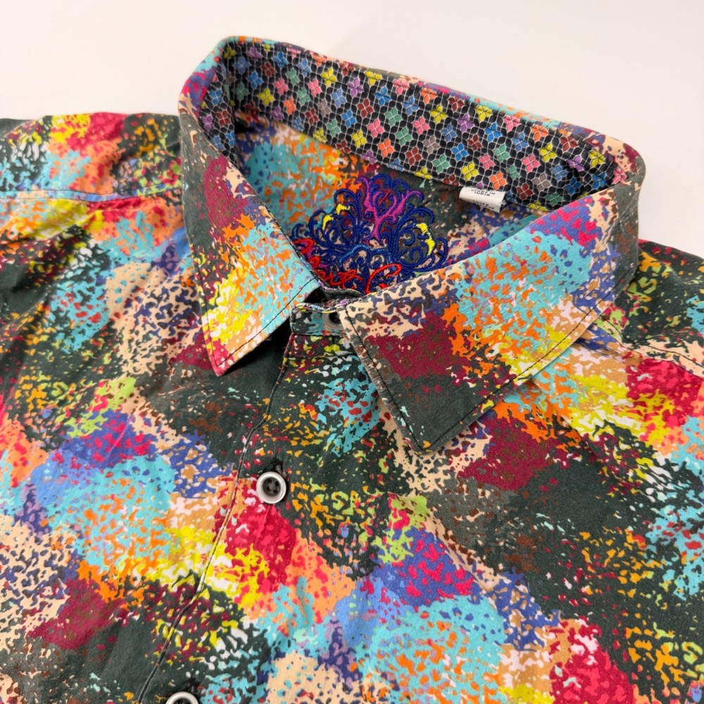 Robert Graham Button Down Men XL Multicolor Abstract Splatter Short Sleeve Shirt