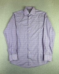 Eton Dress Shirt Mens 14.5 32/33 Purple Check Slim Cotton Twill Romania LS