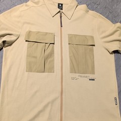 G-Star RAW Men’s Beige Zip Front Point Collar Short Sleeve Cotton Shirt L