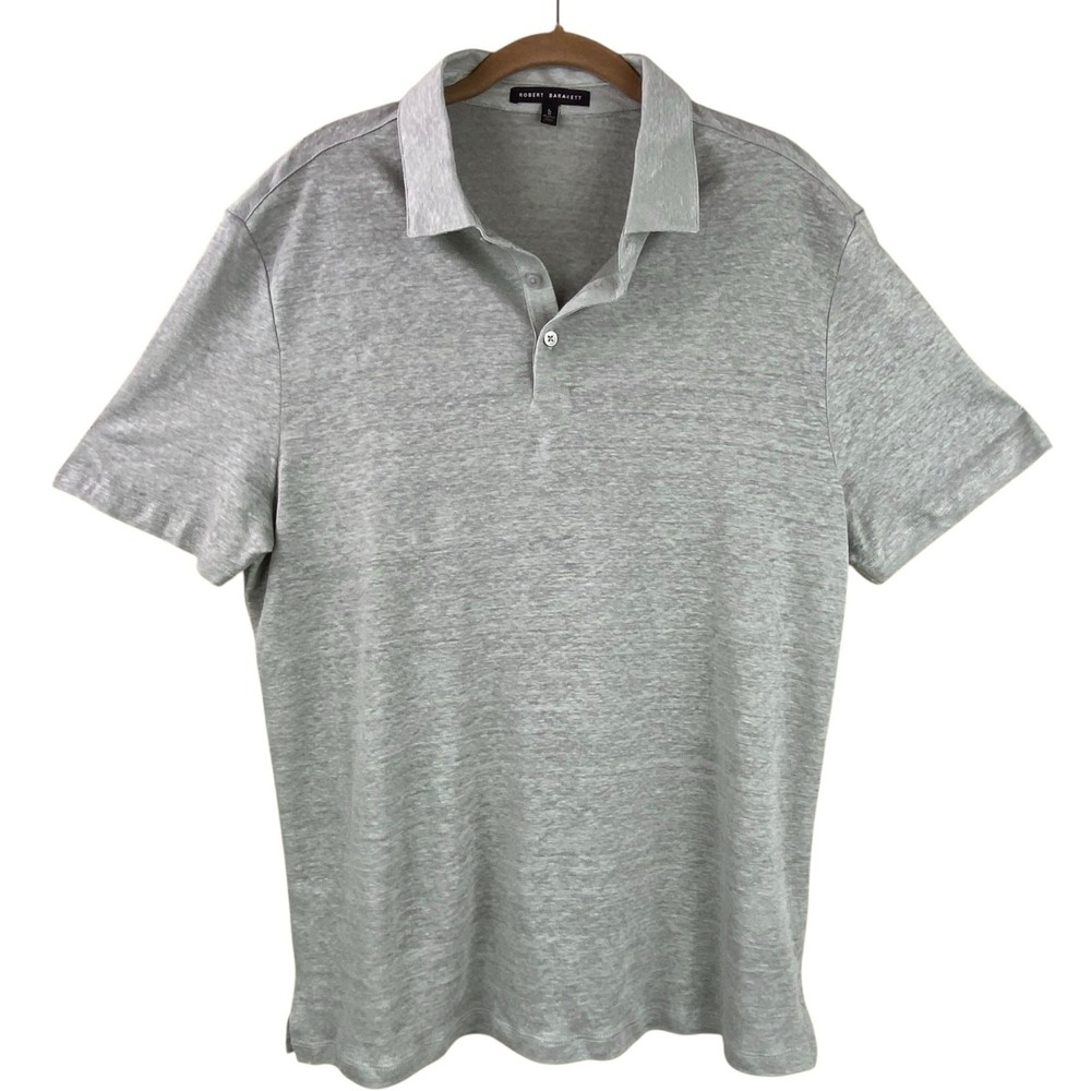 Robert Barakett Mens 100% Linen Polo Shirt Size L Gray Lightweight