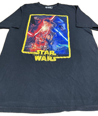 Star Wars The Force Awakens Size L Black Graphic T Shirt Movie Lists on Rear