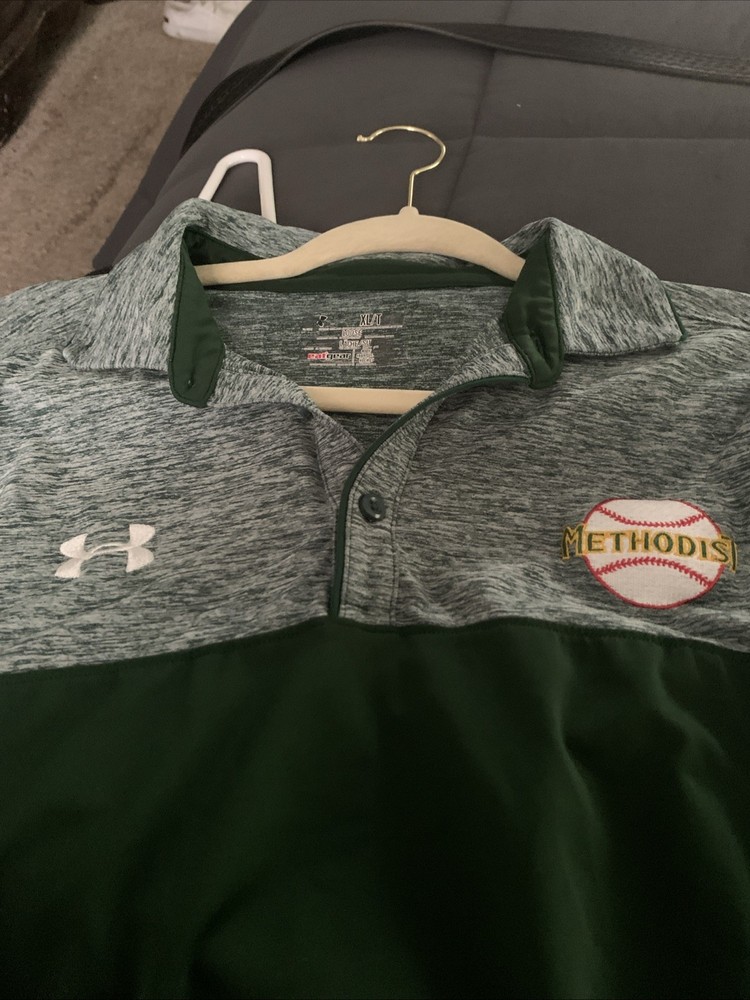 Under Armour Methodist University Green Men’s Baseball Polo Short Sleeve Shirt