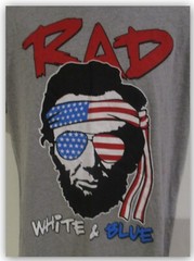 MAD Engine RAD White & Blue USA Flag T-shirt Men’s GRAY Biker Hippie Crewneck