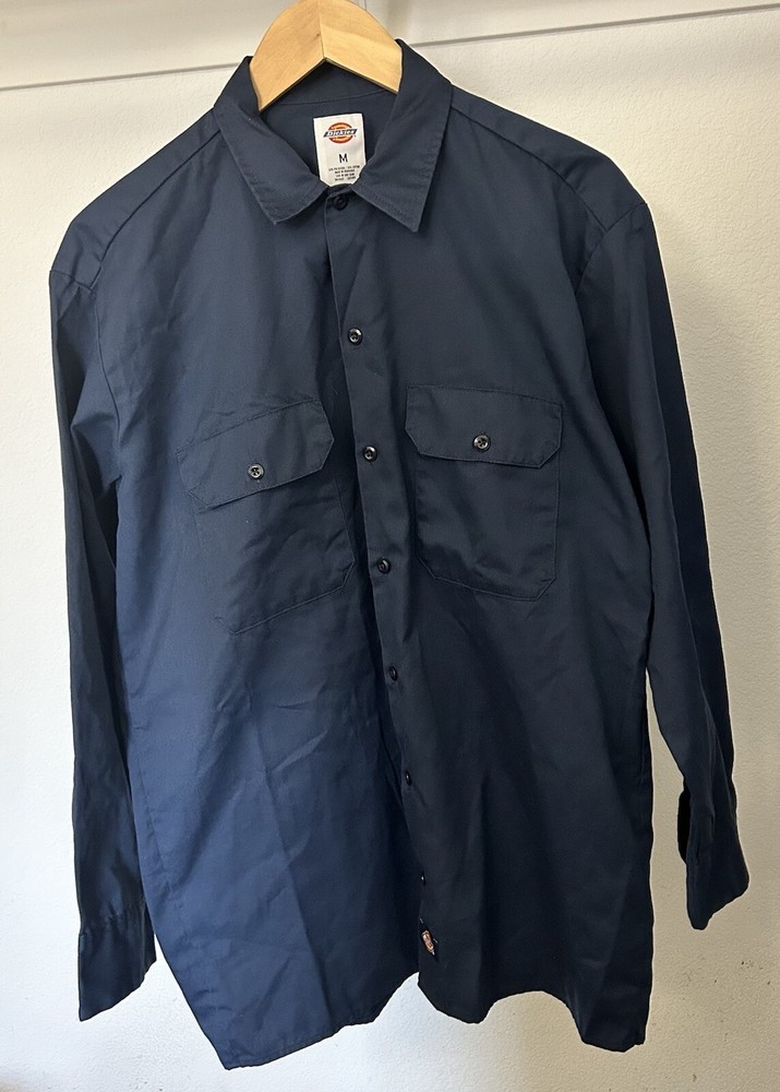 Dickies Men’s Medium Navy Blue Long Sleeve Twill Original Fit Work Shirt