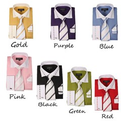 Men’s High Quality Fashion Dress Shirt With Tie And Hanky French Cuff AH621