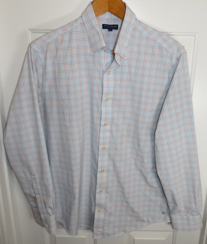 Peter Millar Crown Crafted Mens Main Performance Poplin Sport Shirt Size LG