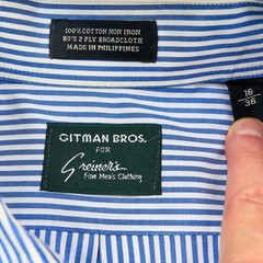Gitman Bros Blue White Stripe Button Down Dress Shirt 16 36 Cotton 80’s 2 Ply