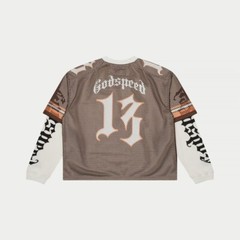 GODSPEED TOUCH DOWN TD LAYERED FOOTBALL NFL STYLED JERSEY IN BROWN-ORANGE-WHITE