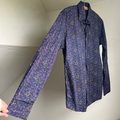 Coton Doux Button Down Shirt Large Purple Gold Constellation Celestial Star Map