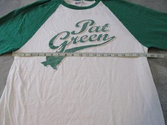 Vintage Pat Green Anvil Shirt Mens Medium White Green Raglan 3/4 Sleeve Baseball