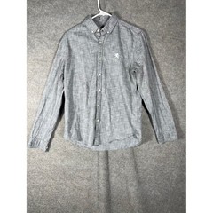 Express Mens Gray Chambray Cotton Button Down Shirt Lion Logo Long Sleeve Size M