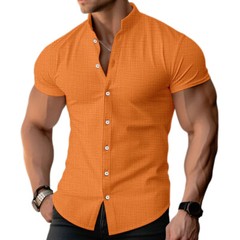 Men Summer Button Up Shirts Solid Short Sleeve Casual Formal Work Tops Shirts