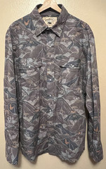 Western Aloha Mens Kohala Print Gray Pearl Snap Rodeo Cowboy Rockabilly Shirt XL