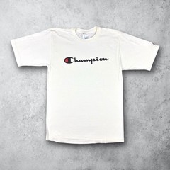 Vintage 90s Champion Script Spell Out Graphic Cotton T-Shirt White Size XL USA