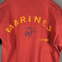 Vintage Y2K Ringer Shirt T Shirt US Marines Corp USMC Large USA Made Back Hit